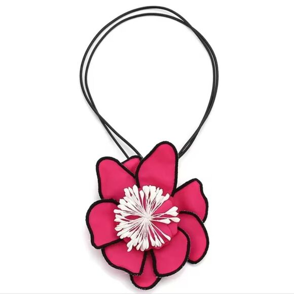New ZARA Floral Cord Choker Necklace In Fushia Pink - Picture 1 of 8